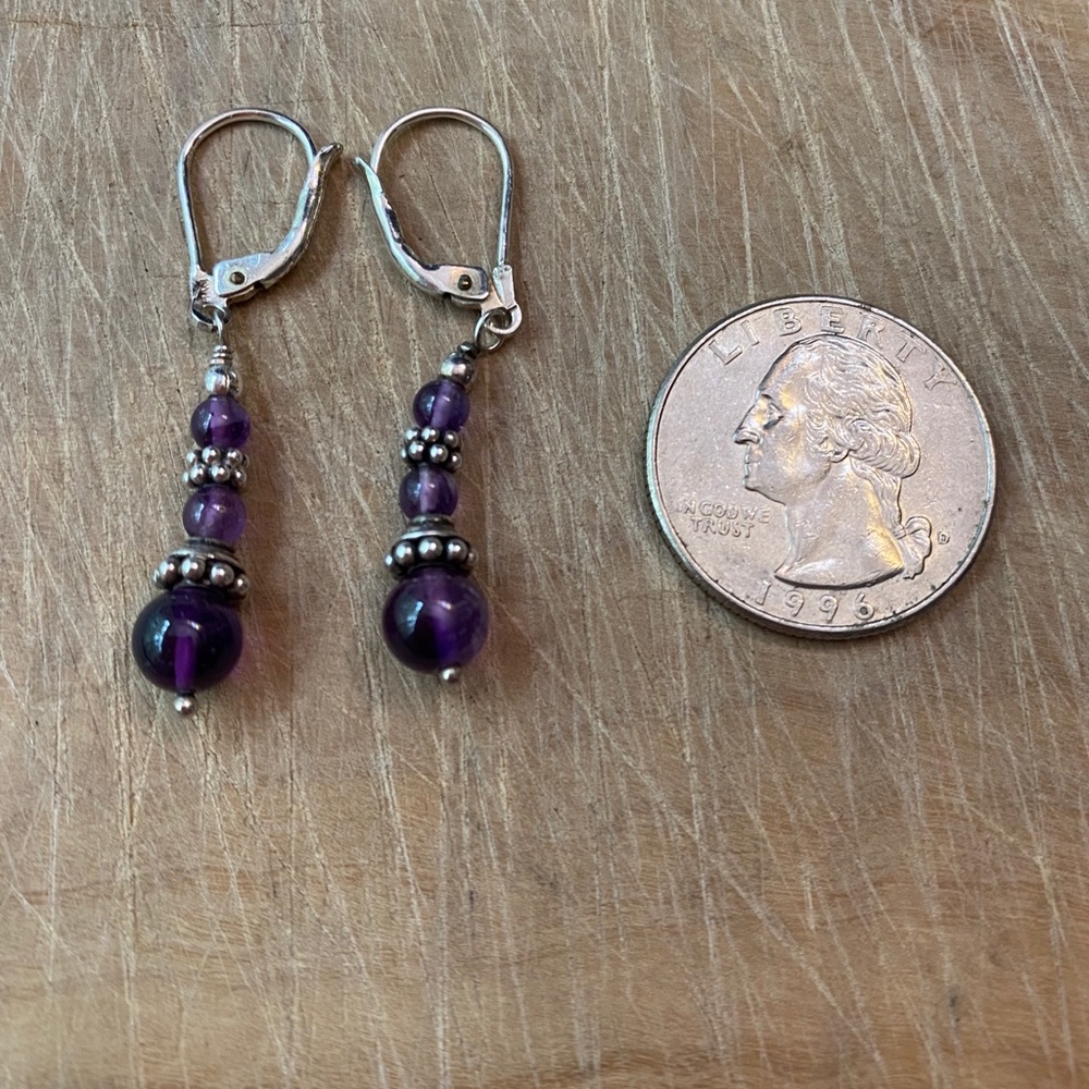 925 sterling silver and amethyst dangle earrings - Picture 3 of 7